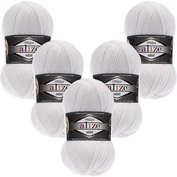 Alize 5 x ALIZE Superlana Midi Häkelwolle, 170 m, Yarn,Strickgarn,Handstrickgarn