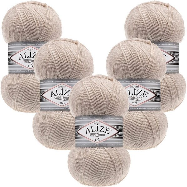 Alize 5 x ALIZE Superlana Tig Häkelwolle, 570 m, Handstrickgarn, Fein,Häkeln,Stricken