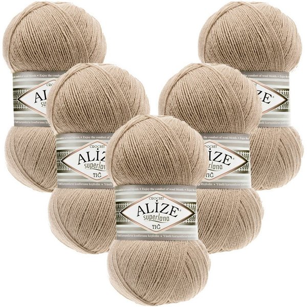 Alize 5 x ALIZE Superlana Tig Häkelwolle, 570 m, Handstrickgarn, Fein,Häkeln,Stricken
