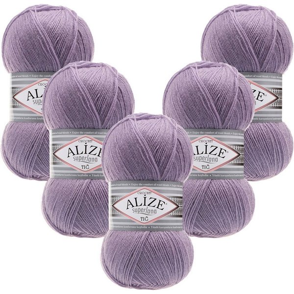 Alize 5 x ALIZE Superlana Tig Häkelwolle, 570 m, Handstrickgarn, Fein,Häkeln,Stricken