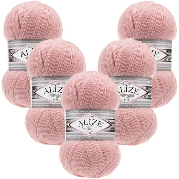 Alize 5 x ALIZE Superlana Tig Häkelwolle, 570 m, Handstrickgarn, Fein,Häkeln,Stricken