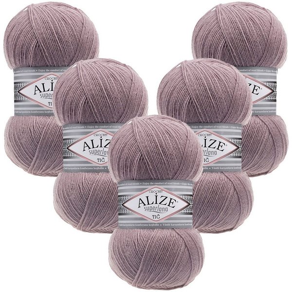 Alize 5 x ALIZE Superlana Tig Häkelwolle, 570 m, Handstrickgarn, Fein,Häkeln,Stricken
