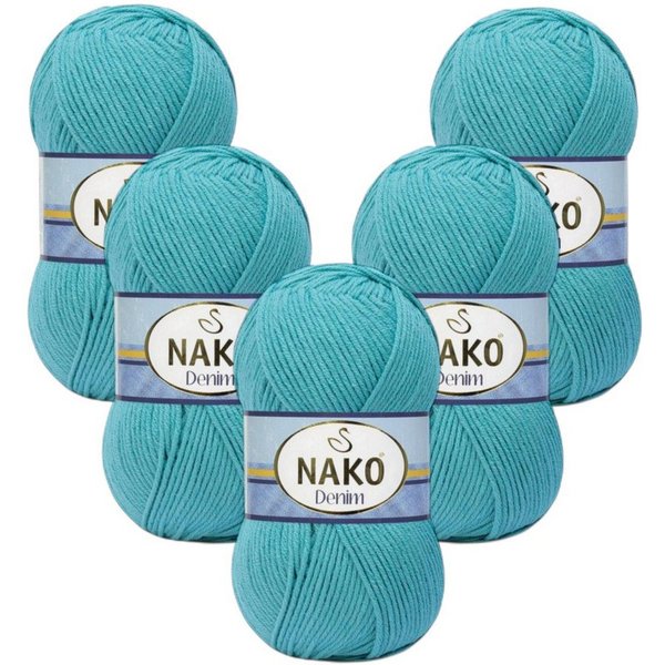 NAKO 5 x NAKO Denim Häkelwolle, 200 m, Jeansoptik,Strickgarn,Häkelgarn