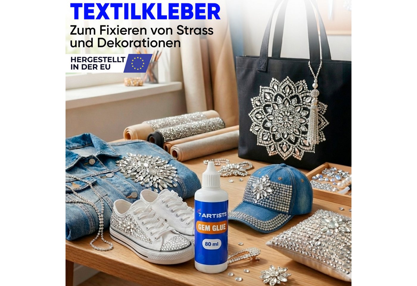 7 Artists Bastelkleber Strassstein Kleber Schmucksteinkleber Transparent 80ml - Wasserfester, Schmucksteinkleber – Bild 2 von 5