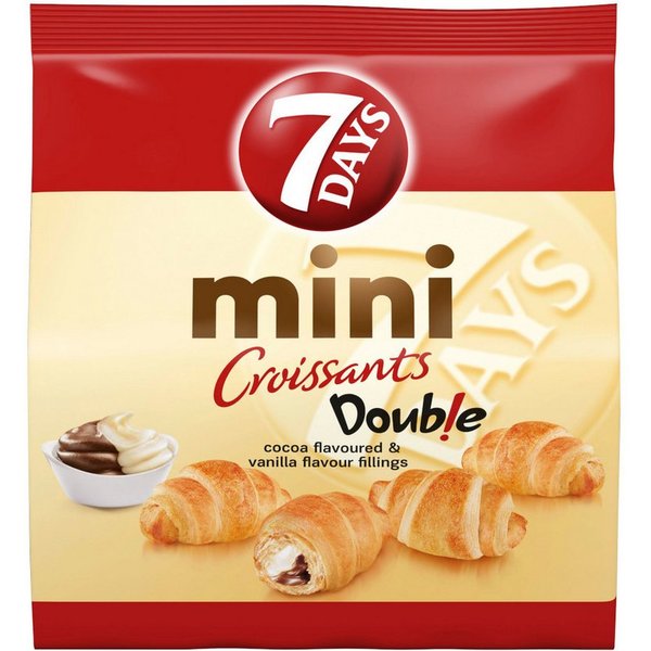 7 Days Süßigkeit, 7Days Croissants Mini Double Vanille Kakao Geschmack Packung 185g