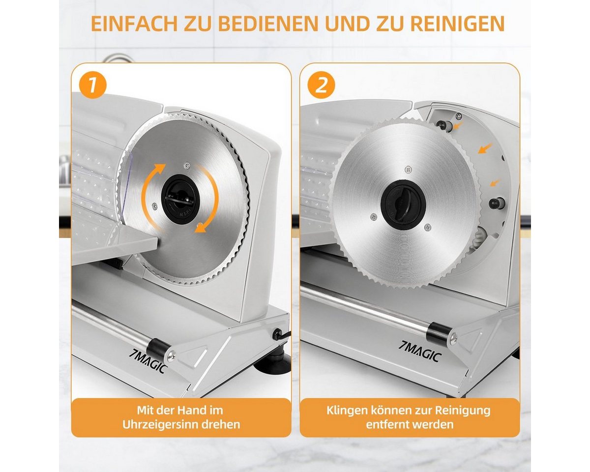 7MAGIC Allesschneider Elektrischer Allesschneider, Edelstahl Brotschneidemaschine elektrisch, 150 W, Verstellbare Küchenmaschine 0 bis 15mm, 2 Klingen, Geeignet – Bild 3 von 5