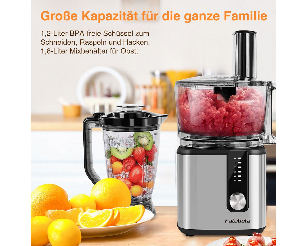 7MAGIC Küchenmaschine 9 in 1 Multifunktional Food Processor, Kompakt Küchenmaschine, 750 W, inkl. Zerkleinerer, 1,8L mixerbecher und weiteres Schneidzubehör – Bild 3 von 5