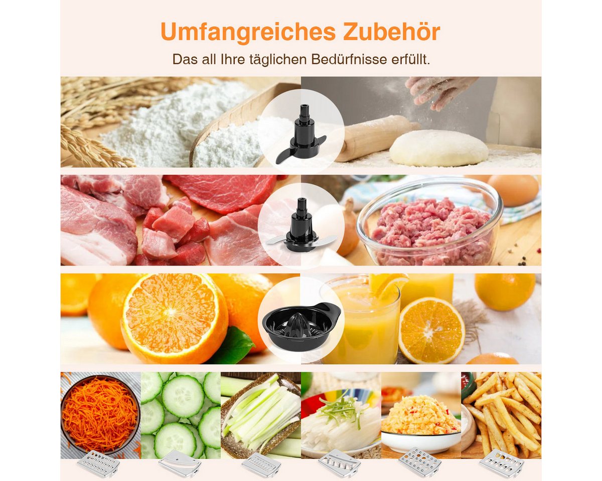 7MAGIC Küchenmaschine 9 in 1 Multifunktional Food Processor, Kompakt Küchenmaschine, 750 W, inkl. Zerkleinerer, 1,8L mixerbecher und weiteres Schneidzubehör – Bild 5 von 5