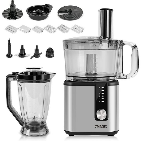 7MAGIC Küchenmaschine 9 in 1 Multifunktional Food Processor, Kompakt Küchenmaschine, 750 W, inkl. Zerkleinerer, 1,8L mixerbecher und weiteres Schneidzubehör