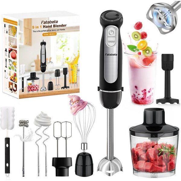 7MAGIC Stabmixer 9-in-1 Elektrischer Stabmixer mit 21 Geschwindigkeitsstufen + Turbo, 1100,00 W, Edelstahl Mixstab Set, Pürierstab, Zerkleinerer, Schlagbesen