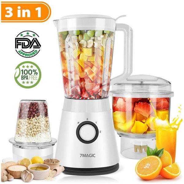 7MAGIC Standmixer 3 in 1 Smoothie Mixer, 600W Hochleistungsmixer Smoothie Maker Mixer, 600 W, max. 22.000 U/min, 1.5L, variablen Geschwindigkeiten + Pulsfunktio