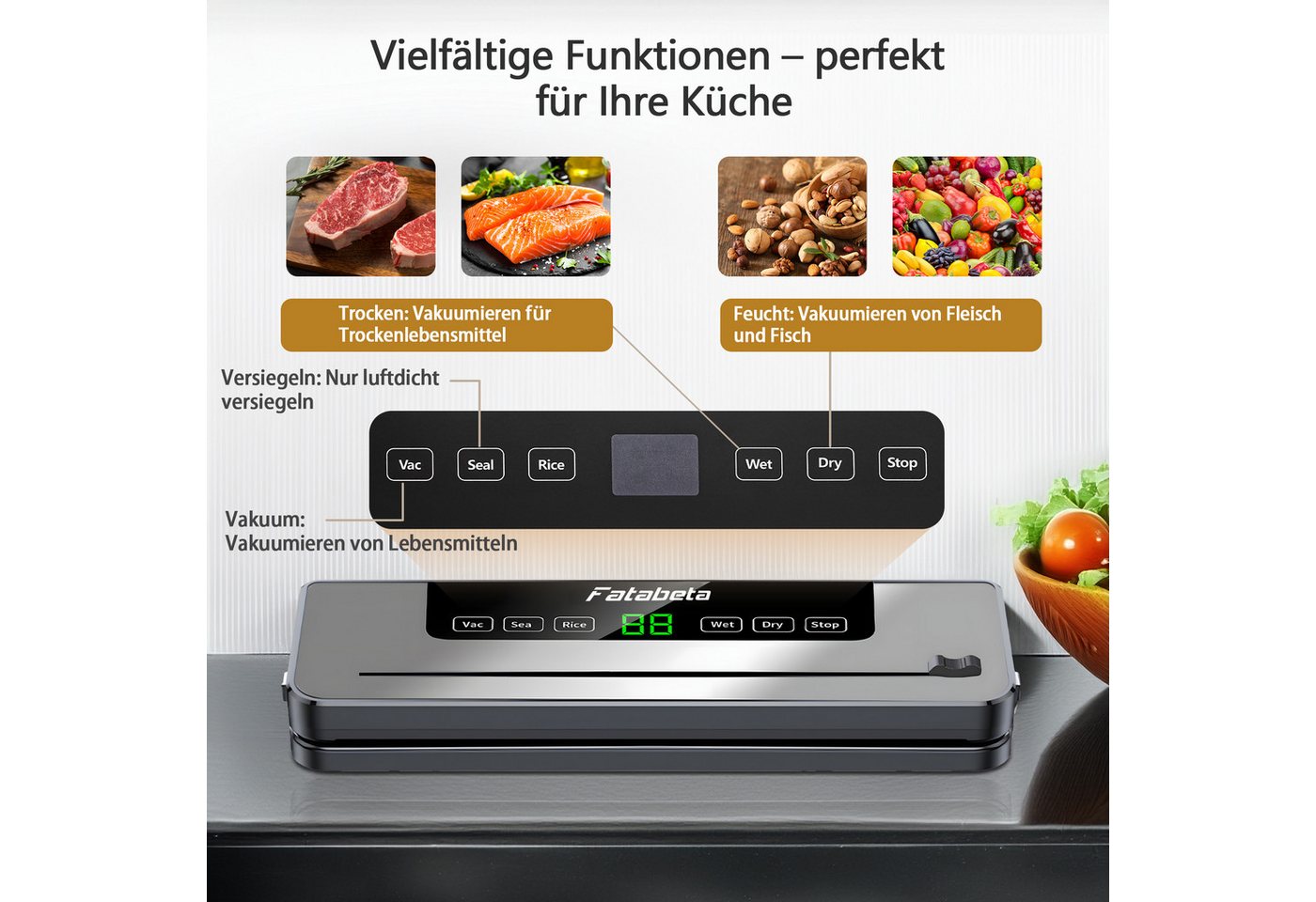 7MAGIC Vakuumierer Vakuumiergerät, Lebensmittel bis zu 10x länger frisch, Automatisch, Rollenbreite 30 cm, 110W, Folienschweißgerät mit Eingebauter Cutter, 10x  – Bild 3 von 5