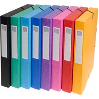 8 Exacompta Archivboxen, Colorspan-Karton, 600 g/m², DIN A4, Gummizug, RB 25 mm, sortiert