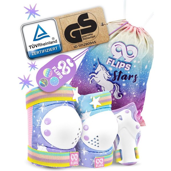 99FLIPS Protektoren-Set 3-12 Jahre - Einhorn Knieschoner Kinder Schlittschuh Schoner Set (Schützer Set Kinder für Skateboard Inline Skates Rollschuhe, 7-tlg., K