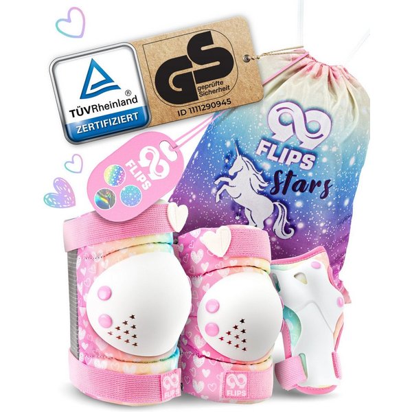 99FLIPS Protektoren-Set 3-12 Jahre - Einhorn Knieschoner Kinder Schlittschuh Schoner Set (Schützer Set Kinder für Skateboard Inline Skates Rollschuhe, 7-tlg., K