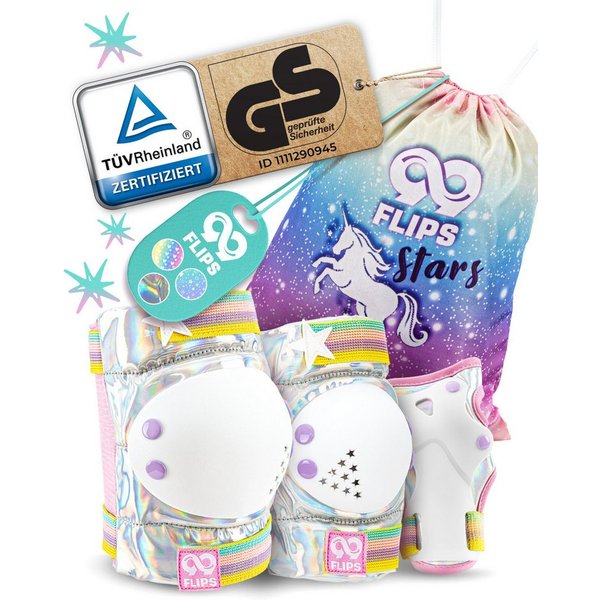 99FLIPS Protektoren-Set 3-12 Jahre - Einhorn Knieschoner Kinder Schlittschuh Schoner Set (Schützer Set Kinder für Skateboard Inline Skates Rollschuhe, 7-tlg., K