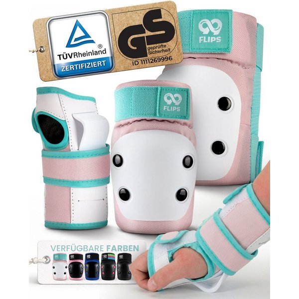 99FLIPS Protektoren-Set 3-12 Jahre Protektoren Mädchen mit Ellenbogenschoner Knieschützer (Knieschoner Set Kinder, 6-tlg., Schützer Set Kinder Knieschoner Handg