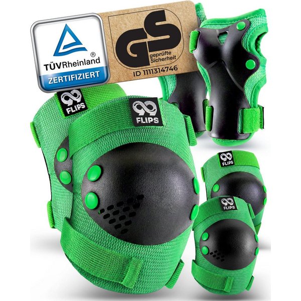 99FLIPS Protektoren-Set RISE Schoner Set Kinder für Skateboard und Inline Skaten (Inliner Schützer Set Kinder, 7-tlg., Inliner Schoner Knie-, Ellenbogen und Han