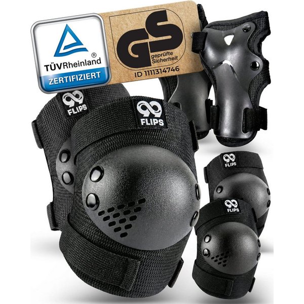 99FLIPS Protektoren-Set RISE Schoner Set Kinder für Skateboard und Inline Skaten (Inliner Schützer Set Kinder, 7-tlg., Inliner Schoner Knie-, Ellenbogen und Han