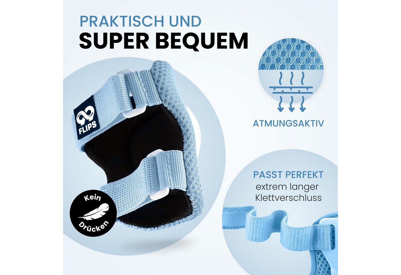 99FLIPS Protektoren-Set Schoner Inliner skates Kinder Set Skateboard Protektoren Schützer (Knieschoner Kinder Schutzausrüstung für Rollschuhe & Skateboard, 6-tl – Bild 3 von 5