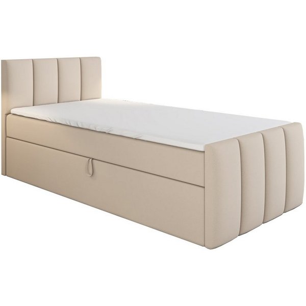 A&J MöbelLand GmbH Boxspringbett Einzelbett FUNI mit Bettkasten, Topper und gepolstertem Kopfteil. (Boxspringbett mit Bettkasten und gepolstertem Kopfteil. Incl