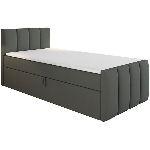 A&J MöbelLand GmbH Boxspringbett Einzelbett FUNI mit Bettkasten, Topper und gepolstertem Kopfteil. (Boxspringbett mit Bettkasten und gepolstertem Kopfteil. Incl