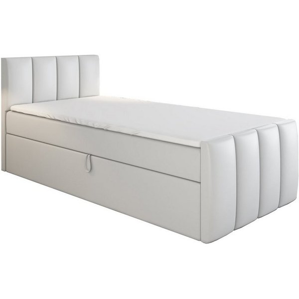 A&J MöbelLand GmbH Boxspringbett Einzelbett FUNI mit Bettkasten, Topper und gepolstertem Kopfteil. (Boxspringbett mit Bettkasten und gepolstertem Kopfteil. Incl