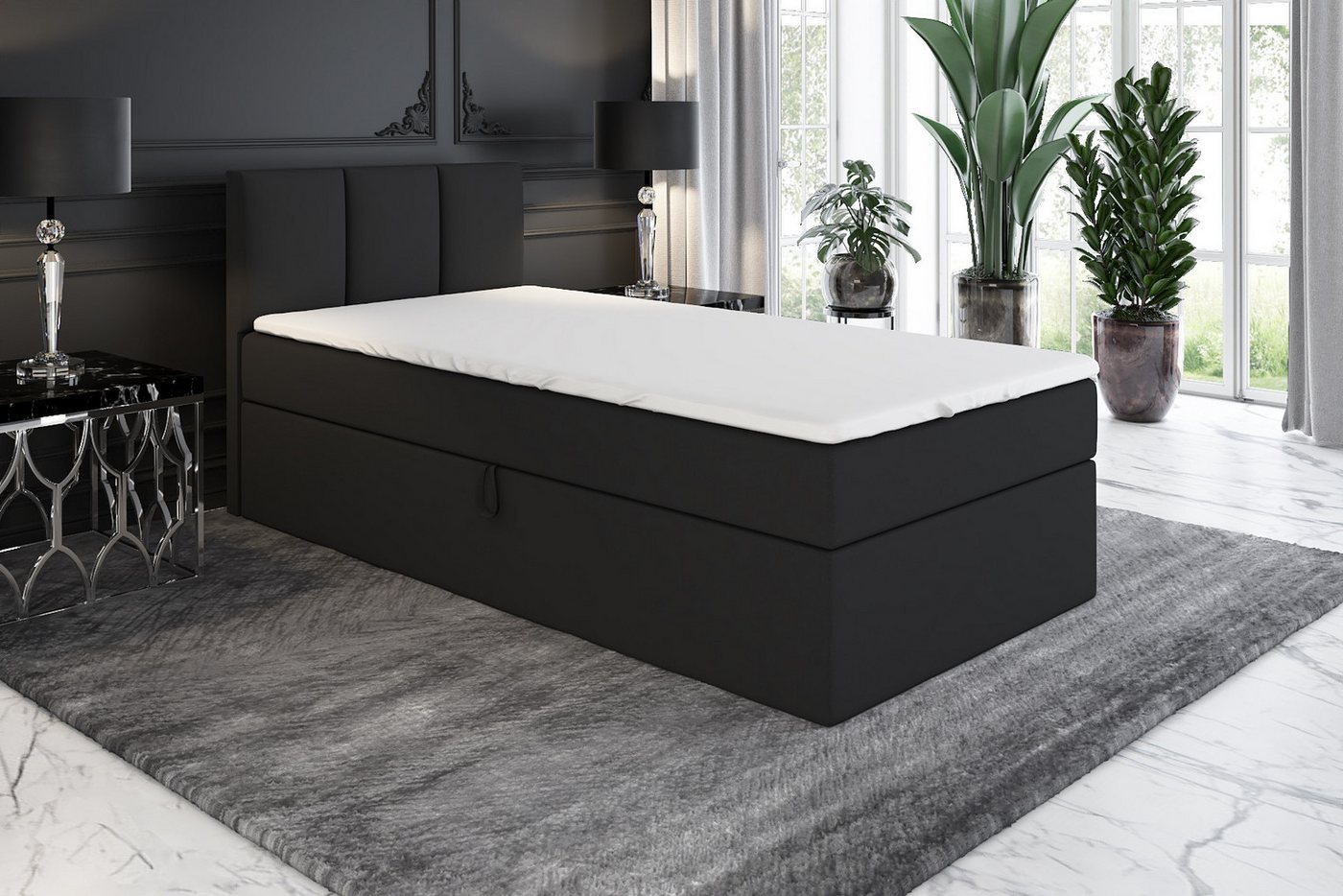 A&J MöbelLand GmbH Boxspringbett Einzelbett NASI mit Bettkasten, Topper und gepolstertem Kopfteil. (Boxspringbett mit Bettkasten und gepolstertem Kopfteil. Incl – Bild 2 von 5