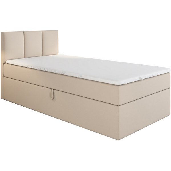 A&J MöbelLand GmbH Boxspringbett Einzelbett NASI mit Bettkasten, Topper und gepolstertem Kopfteil. (Boxspringbett mit Bettkasten und gepolstertem Kopfteil. Incl