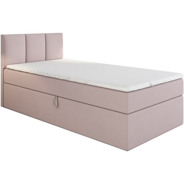 A&J MöbelLand GmbH Boxspringbett Einzelbett NASI mit Bettkasten, Topper und gepolstertem Kopfteil. (Boxspringbett mit Bettkasten und gepolstertem Kopfteil. Incl