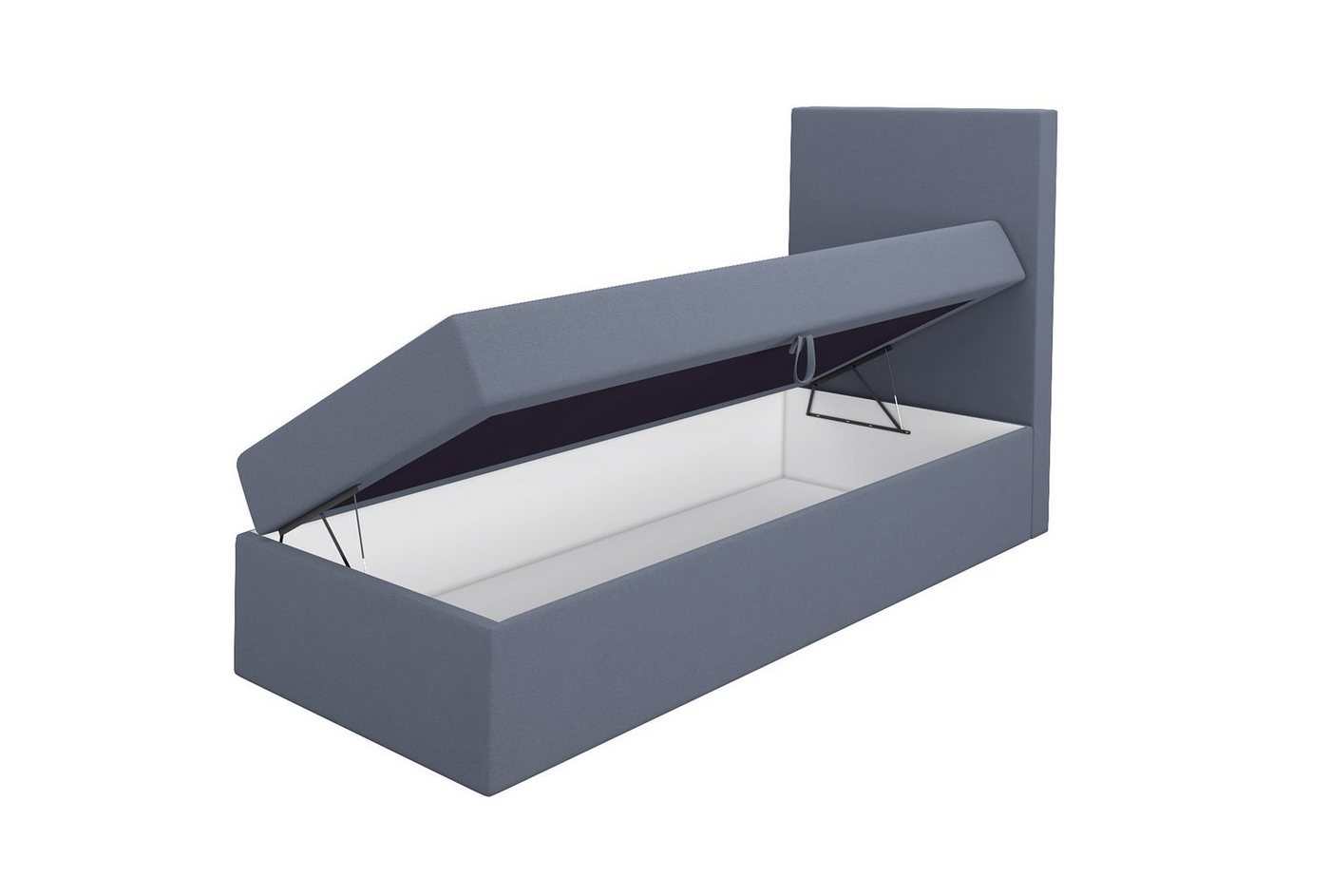 A&J MöbelLand GmbH Boxspringbett Einzelbett NASI mit Bettkasten, Topper und gepolstertem Kopfteil. (Boxspringbett mit Bettkasten und gepolstertem Kopfteil. Incl – Bild 4 von 5