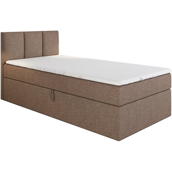 A&J MöbelLand GmbH Boxspringbett Einzelbett NASI mit Bettkasten, Topper und gepolstertem Kopfteil. (Boxspringbett mit Bettkasten und gepolstertem Kopfteil. Incl