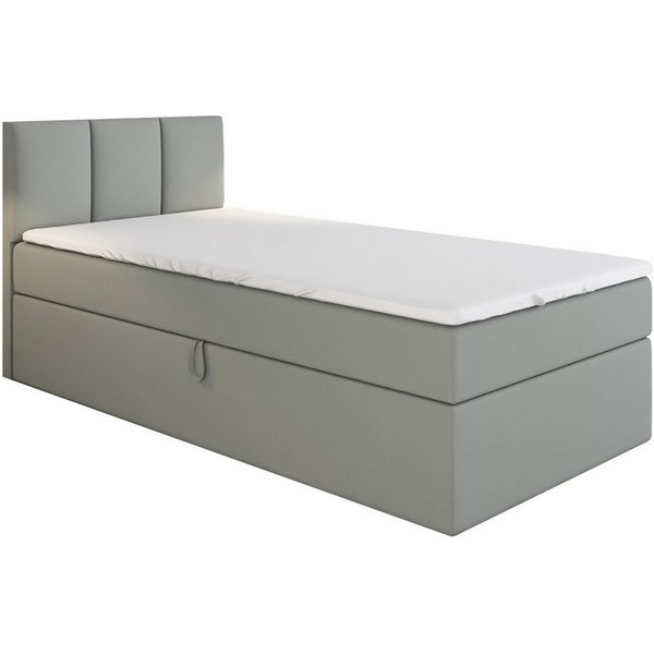 A&J MöbelLand GmbH Boxspringbett Einzelbett NASI mit Bettkasten, Topper und gepolstertem Kopfteil. (Boxspringbett mit Bettkasten und gepolstertem Kopfteil. Incl