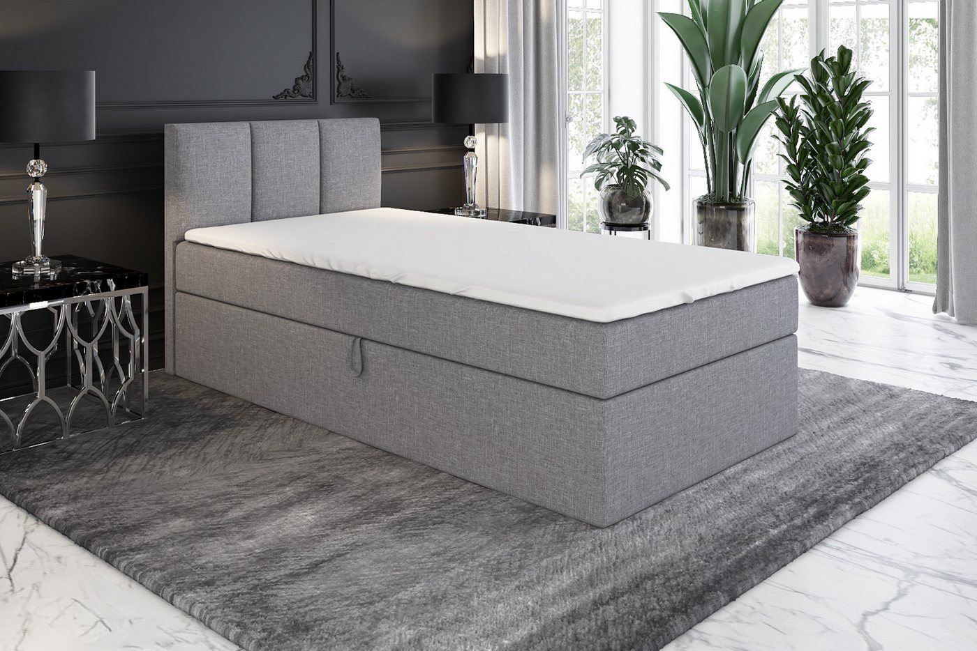 A&J MöbelLand GmbH Boxspringbett Einzelbett NASI mit Bettkasten, Topper und gepolstertem Kopfteil. (Boxspringbett mit Bettkasten und gepolstertem Kopfteil. Incl – Bild 2 von 5