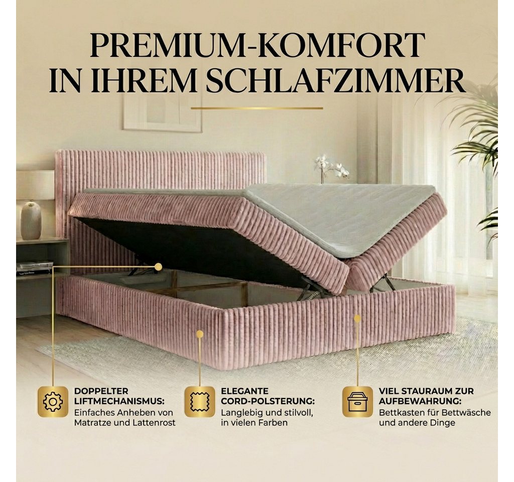 A&J MöbelLand GmbH Boxspringbett RALF mit Bettkasten, Topper und gepolstertem Kopfteil. (Boxspringbett mit Bettkasten und gepolstertem Kopfteil) – Bild 5 von 5