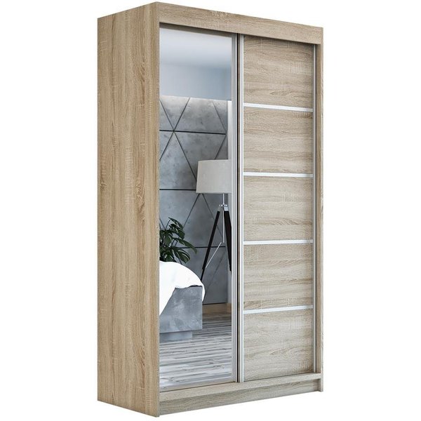 A&J MöbelLand GmbH Schiebetürenschrank GAPI mit Spiegel (TOP ANGEBOT! Geräumiger Schrank mit viel Stauraum:6 Regalen und 1 Kleiderstange – -ideal zur Aufbewahru