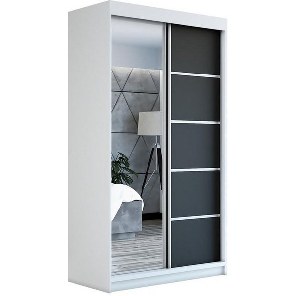A&J MöbelLand GmbH Schiebetürenschrank GAPI mit Spiegel (TOP ANGEBOT! Geräumiger Schrank mit viel Stauraum:6 Regalen und 1 Kleiderstange – -ideal zur Aufbewahru