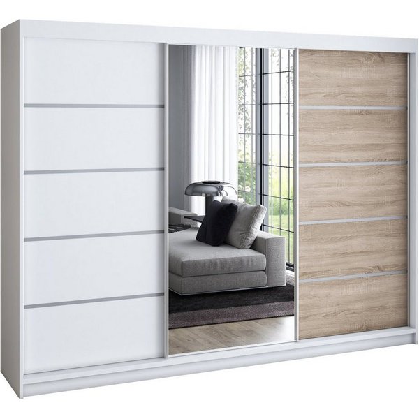 A&J MöbelLand GmbH Schiebetürenschrank VILUNO mit 4 Schubladen und Spiegel (nur für kurze Zeit! TOP ANGEBOT! Geräumiger Schrank mit einer Breite von 200 cm und 