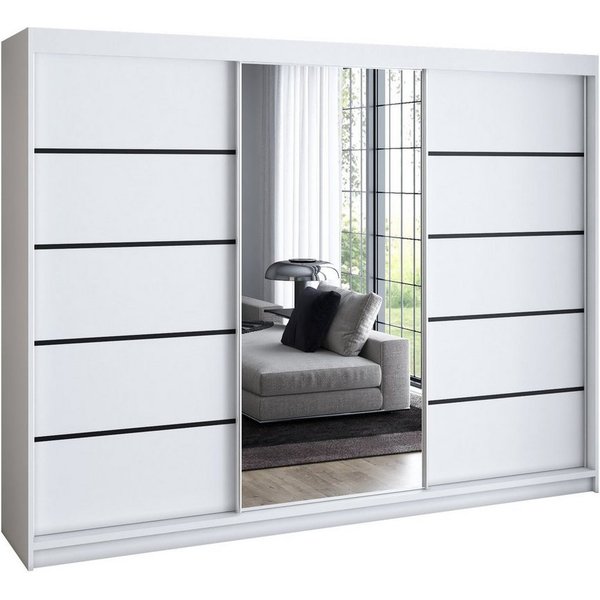 A&J MöbelLand GmbH Schiebetürenschrank VILUNO Moderner 3-türiger Kleiderschrank mit Spiegel (TOP ANGEBOT! Geräumiger Schrank mit einer Breite von 200 cm ideal z