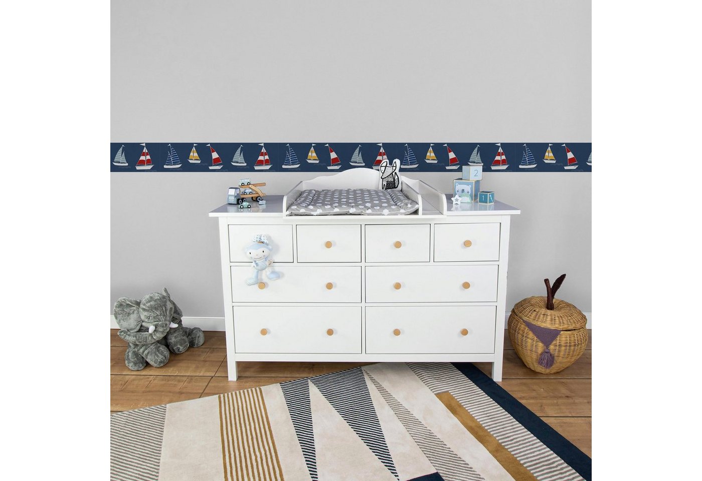 A.S. Création Bordüre Sailor Friends, glatt, abstrakt, naturalistisch, Motiv, Tapete Kinder Bordüre Selbstklebend Borte Wohnzimmer Design Wandtapete – Bild 2 von 5