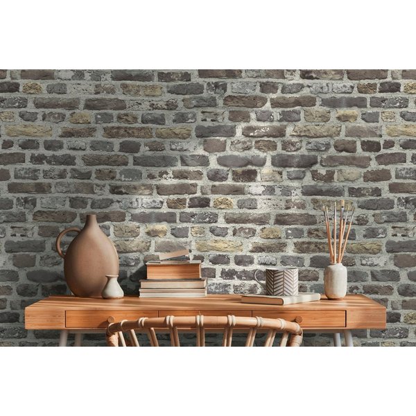 A.S. Création Vliestapete Bricks & Stones Backstein Steinoptik, leicht strukturiert, matt, gemustert, neutral, (1 St), Steintapete Backstein Tapete Tapeten Wohn