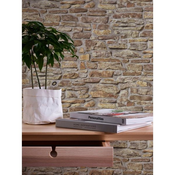 A.S. Création Vliestapete Bricks & Stones Stein, leicht strukturiert, matt, gemustert, neutral, (1 St), Steintapete Natursteintapete Tapeten Wohnzimmer Schlafzi