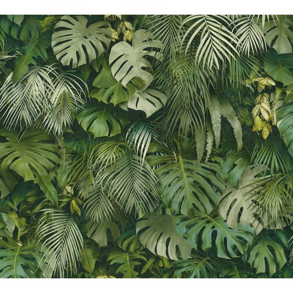 A.S. Création Vliestapete Greenery mit Palmenprint in Dschungel Optik, glatt, floral, Wald, botanisch, Palmentapete Tapete Dschungel Tapeten Wohnzimmer Schlafzi