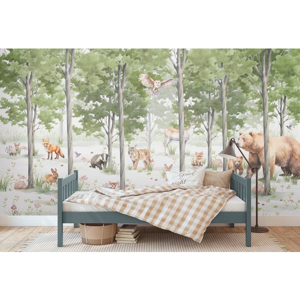 A.S. Création Vliestapete Waldtiertapete Kinderzimmer Grün Braun Vliestapete, glatt, matt, (1 St)