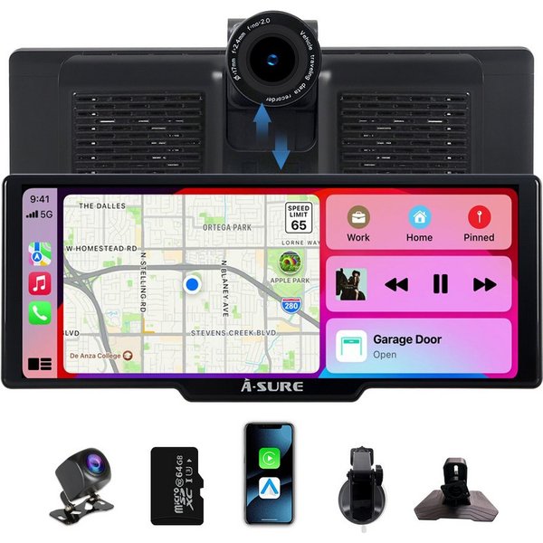 A-Sure 10.26" HD Auto Display Car Display Wireless Apple CarPlay Android Auto Navigationsgerät (4K-Frontkamera/10.26" IPS Bildschirm( 1600*600) /64GB Rom TF Car