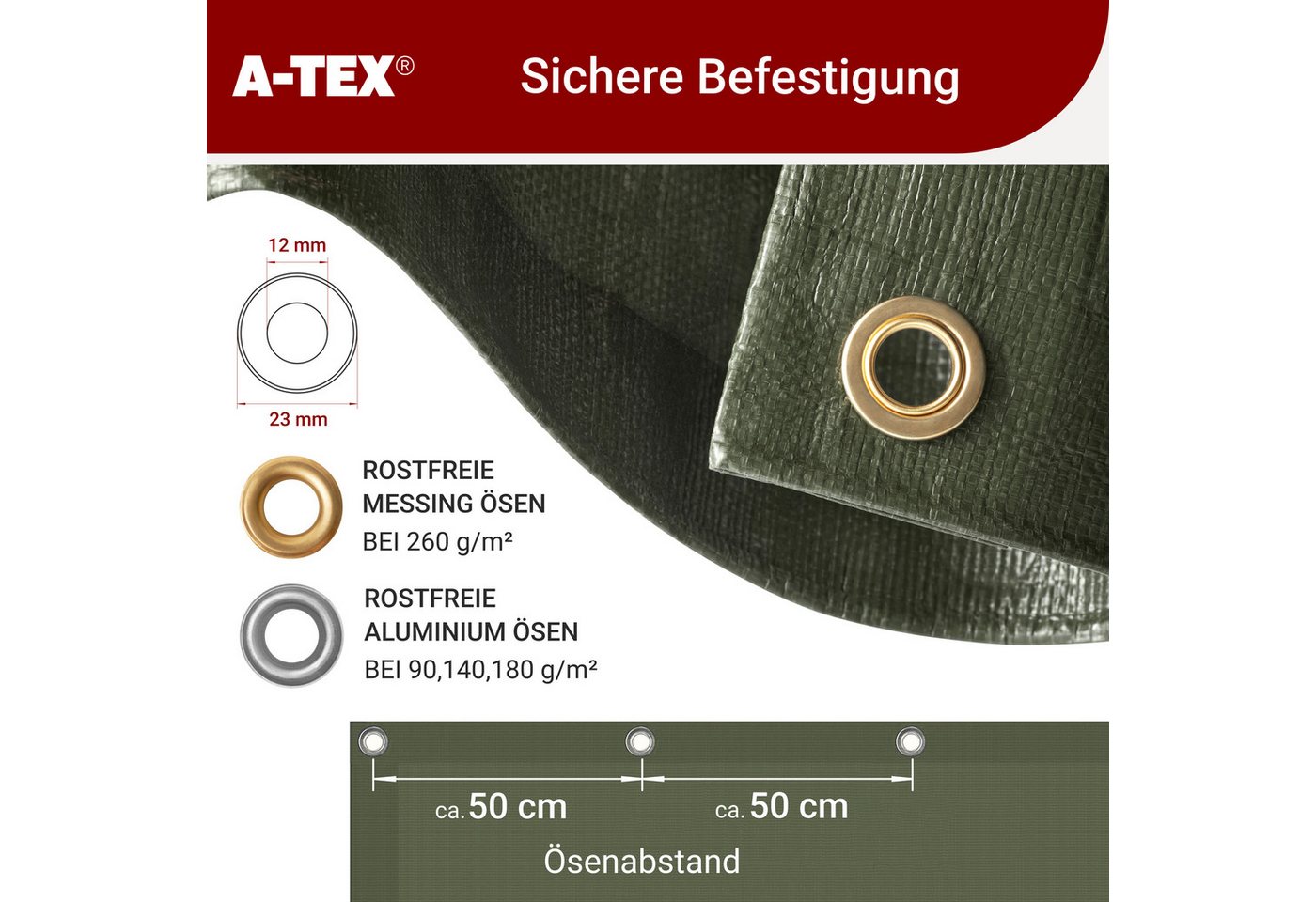 A-TEX® Schutzplane Abdeckplane Gewebeplane Plane mit Ösen 90 g/m² schwarz 2 x 3 m – Bild 5 von 5