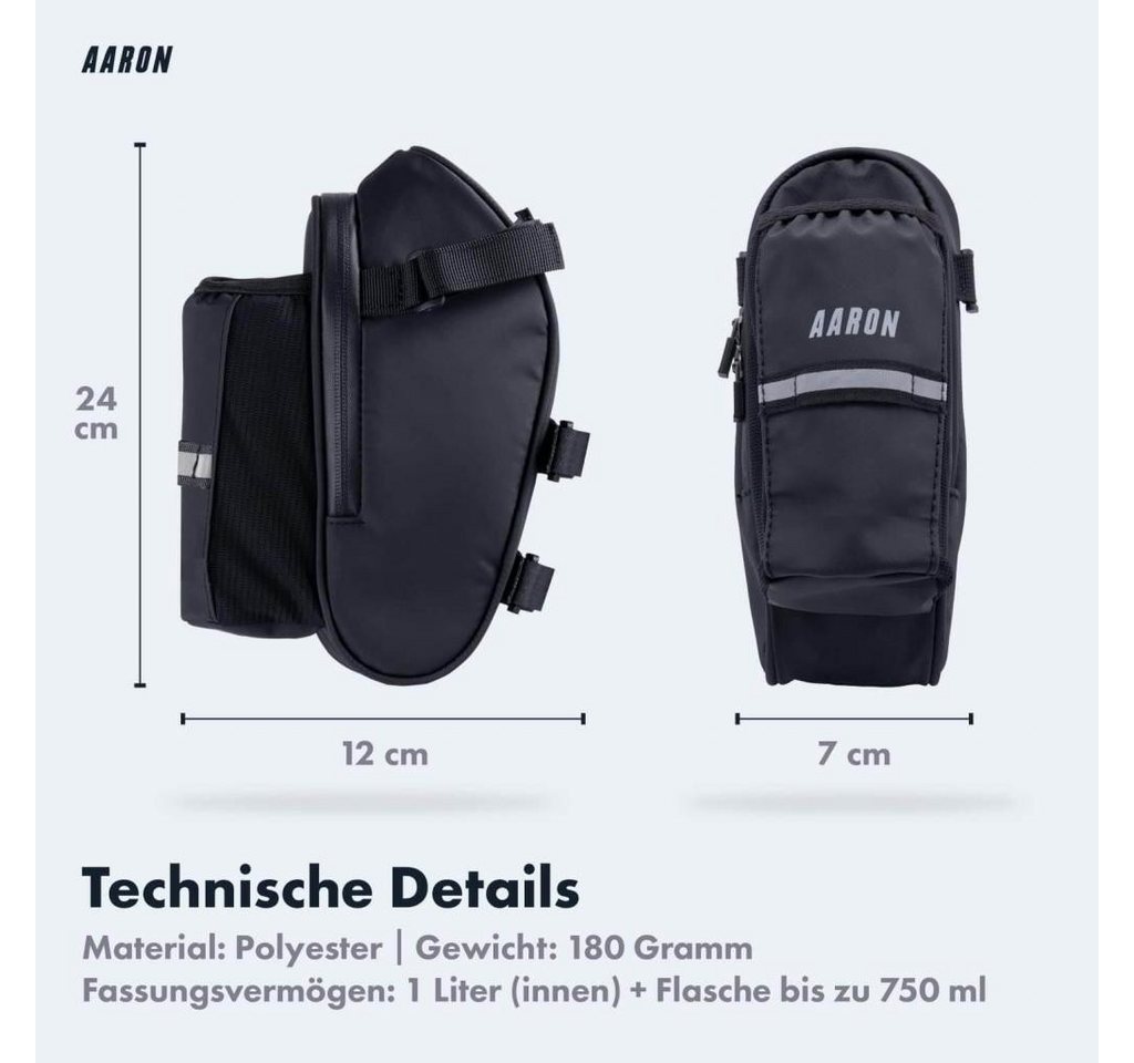 AARON Satteltasche mit Flaschenhalter & Reflektor – wasserabweisende Fahrradtasche – Bild 2 von 5