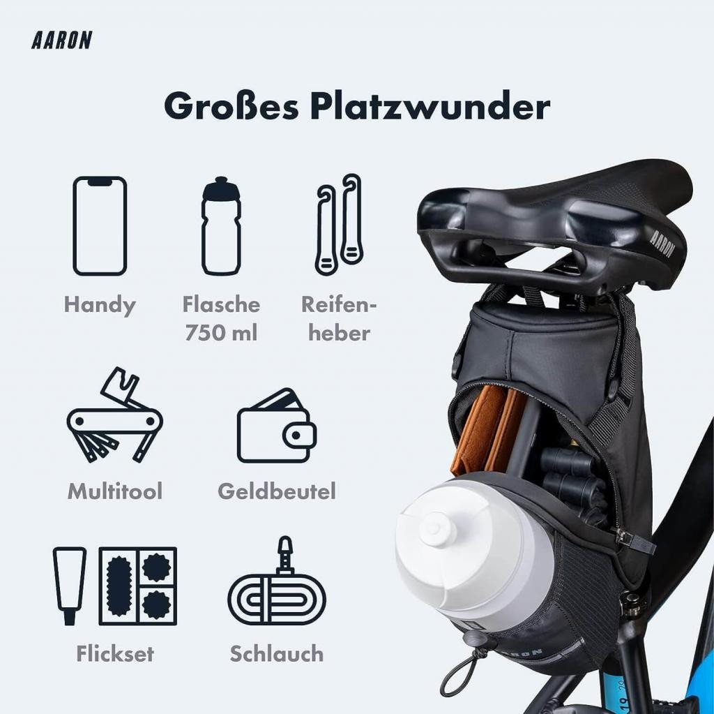 AARON Satteltasche mit Flaschenhalter & Reflektor – wasserabweisende Fahrradtasche – Bild 5 von 5