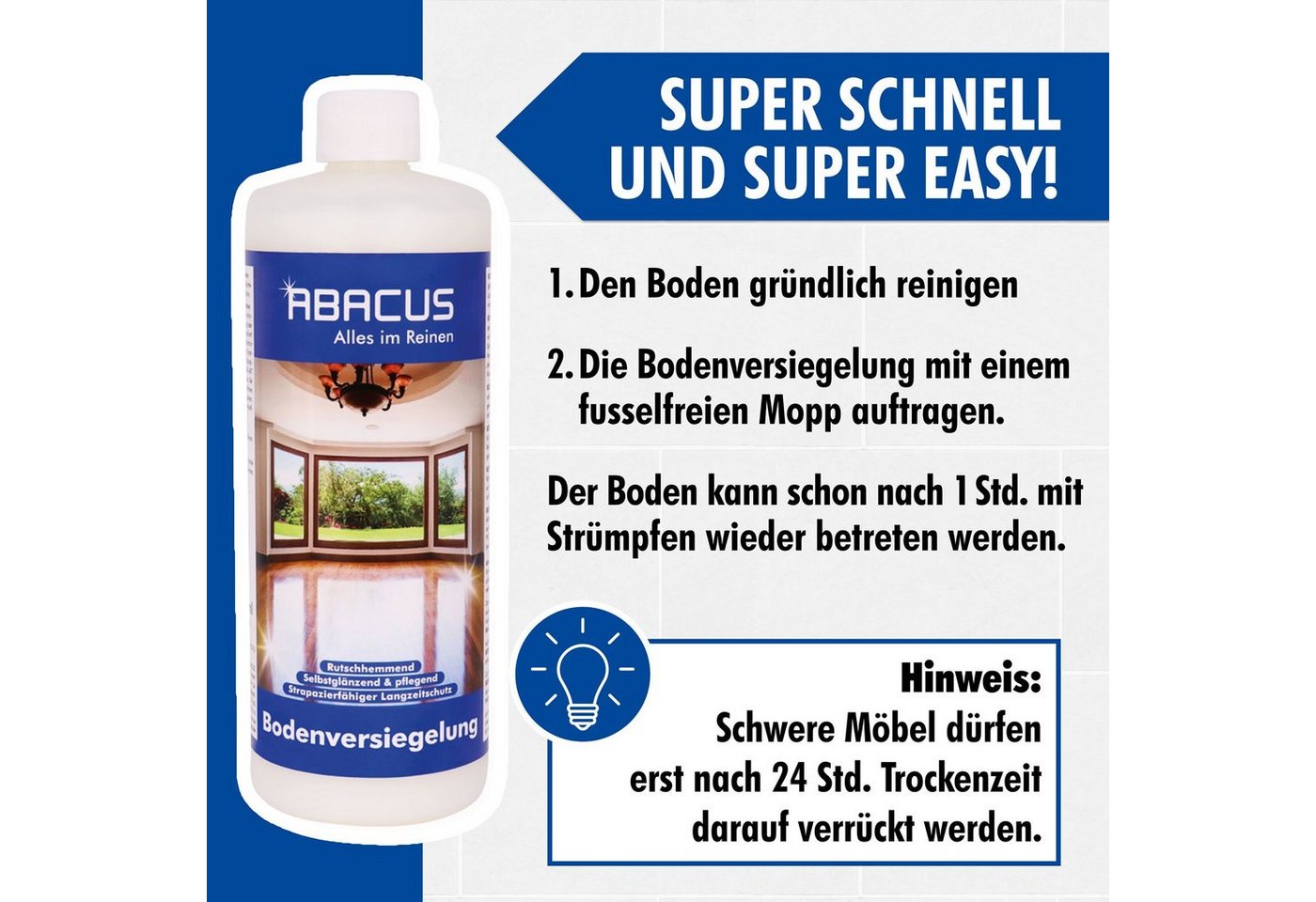 ABACUS Bodenversiegelung Holzbodenversiegelung, Parkettversiegelung, Laminatversiegelung, Rutschhemmend mit Seidenmattem Glanz – Bild 5 von 5