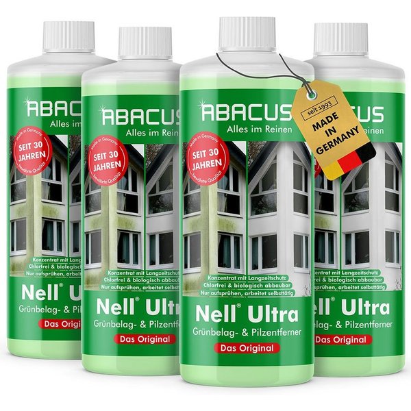 ABACUS Nell Ultra Algenentferner, Grünbelagentferner, Flechtenentferner Grünbelagentferner (Bekannt aus QVC, [- Ergiebiges Konzentrat Selbsttätig mit Langzeitsc